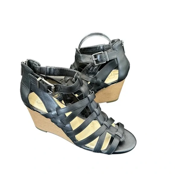 Jessica Simpson Strappy Gladiators Wedge Sandals Black Size 9.5. - Picture 1 of 11